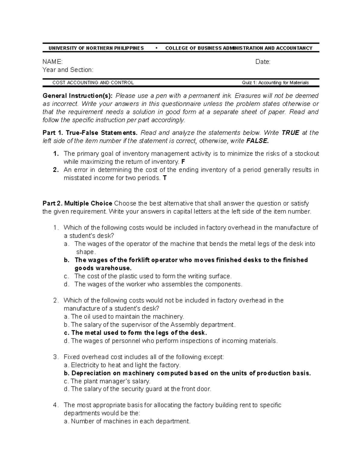 Cost accounting - UNIVERSITY OF NORTHERN PHILIPPINES COLLEGE OF ...