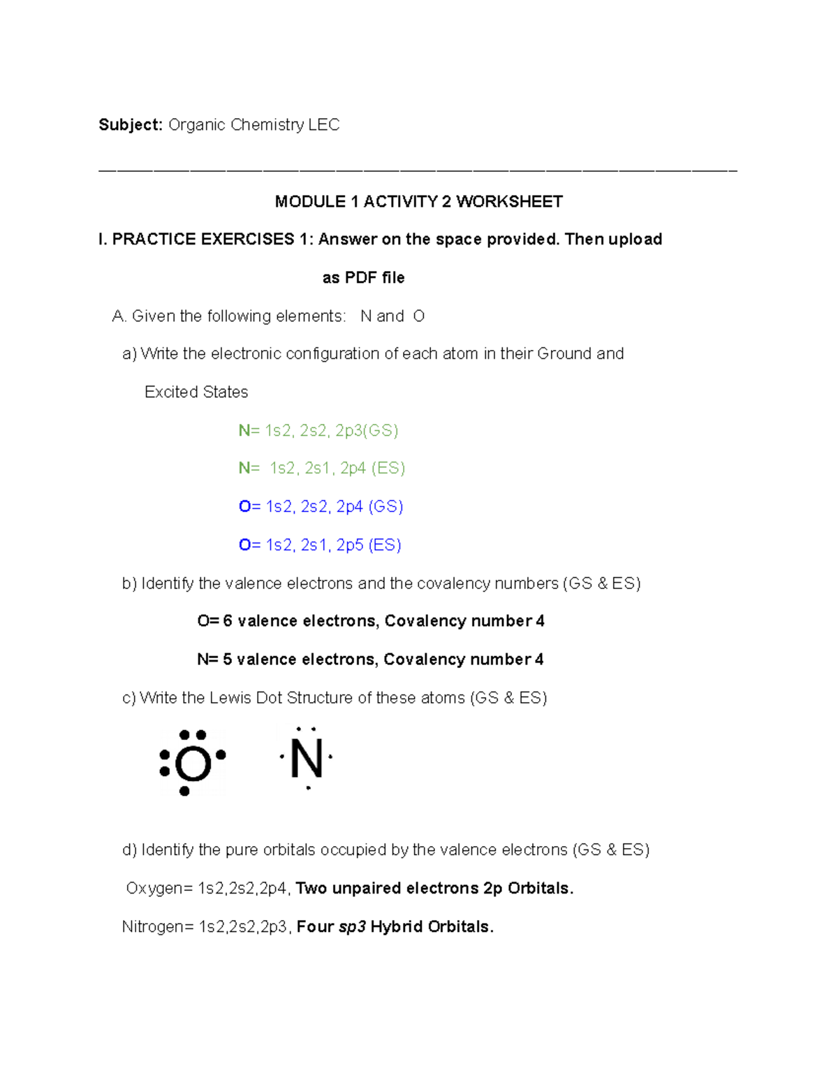 Module 1 Check-IN 2 Lecture - Subject: Organic Chemistry LEC MODULE 1 ...
