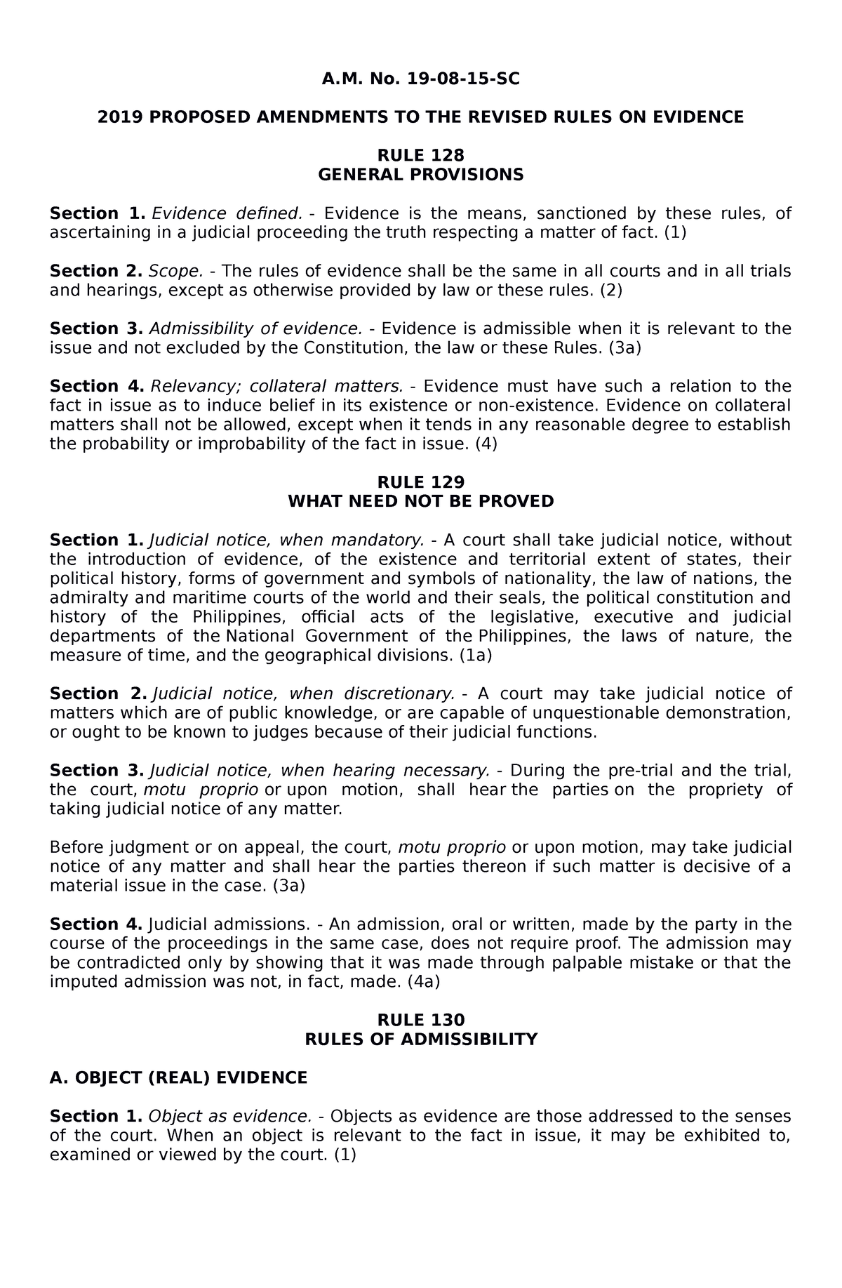 Amended Rules Of Evidence - A. No. 19-08-15-SC 2019 PROPOSED AMENDMENTS ...