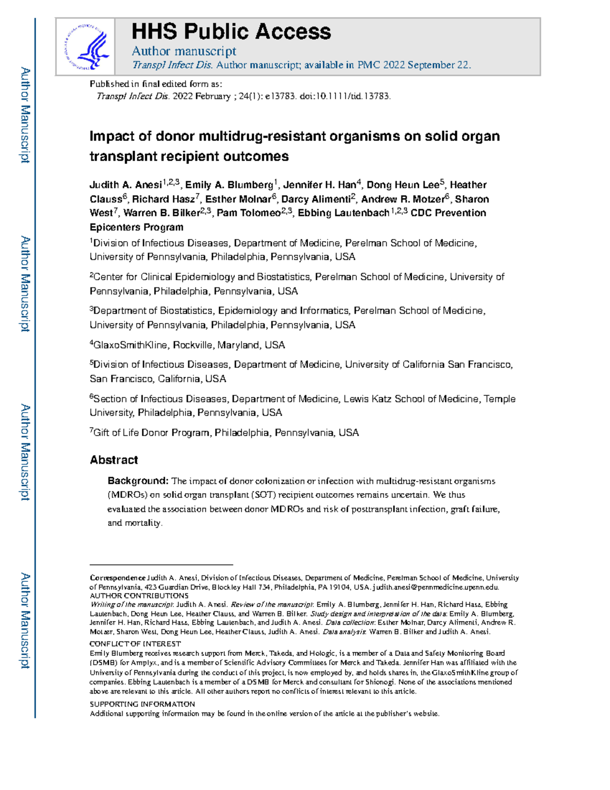 Cdc 121546 DS1 Impact of donor multidrugresistant organisms on solid