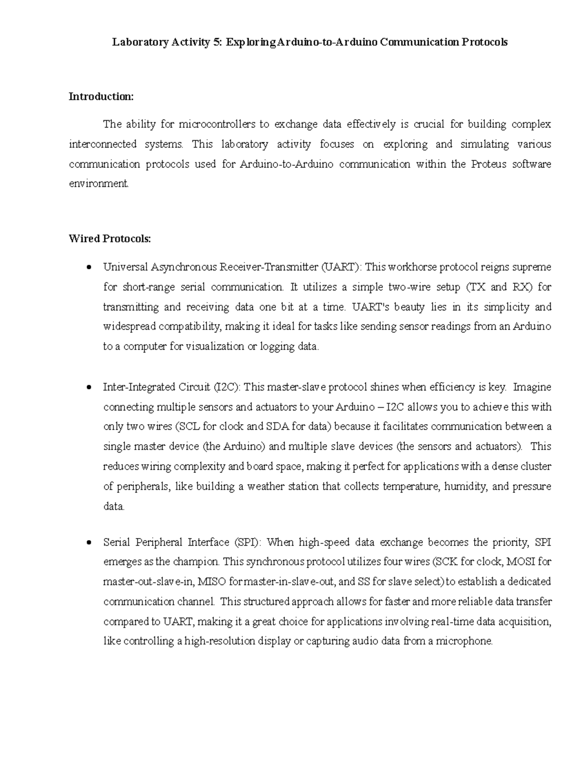 Exercise 5 Arduino to Arduino Communication - Laboratory Activity 5 ...