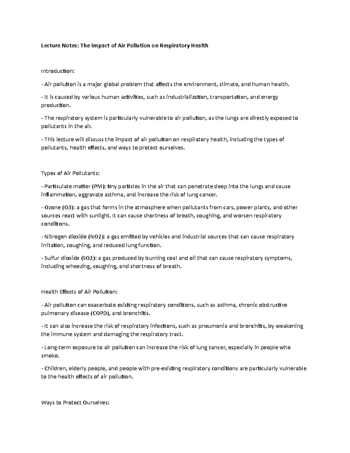 Lecture Notes: The Impact of Air Pollution on Respiratory Health ...