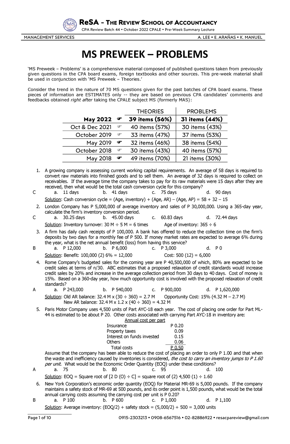 MS Problems Preweek - RESA (B44) '' - ReSA - THE REVIEW SCHOOL OF ...