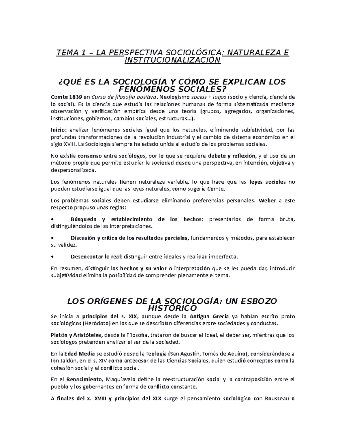 Resumenes Sociologia - TEMA 1 – LA PERSPECTIVA SOCIOLÓGICA: NATURALEZA ...