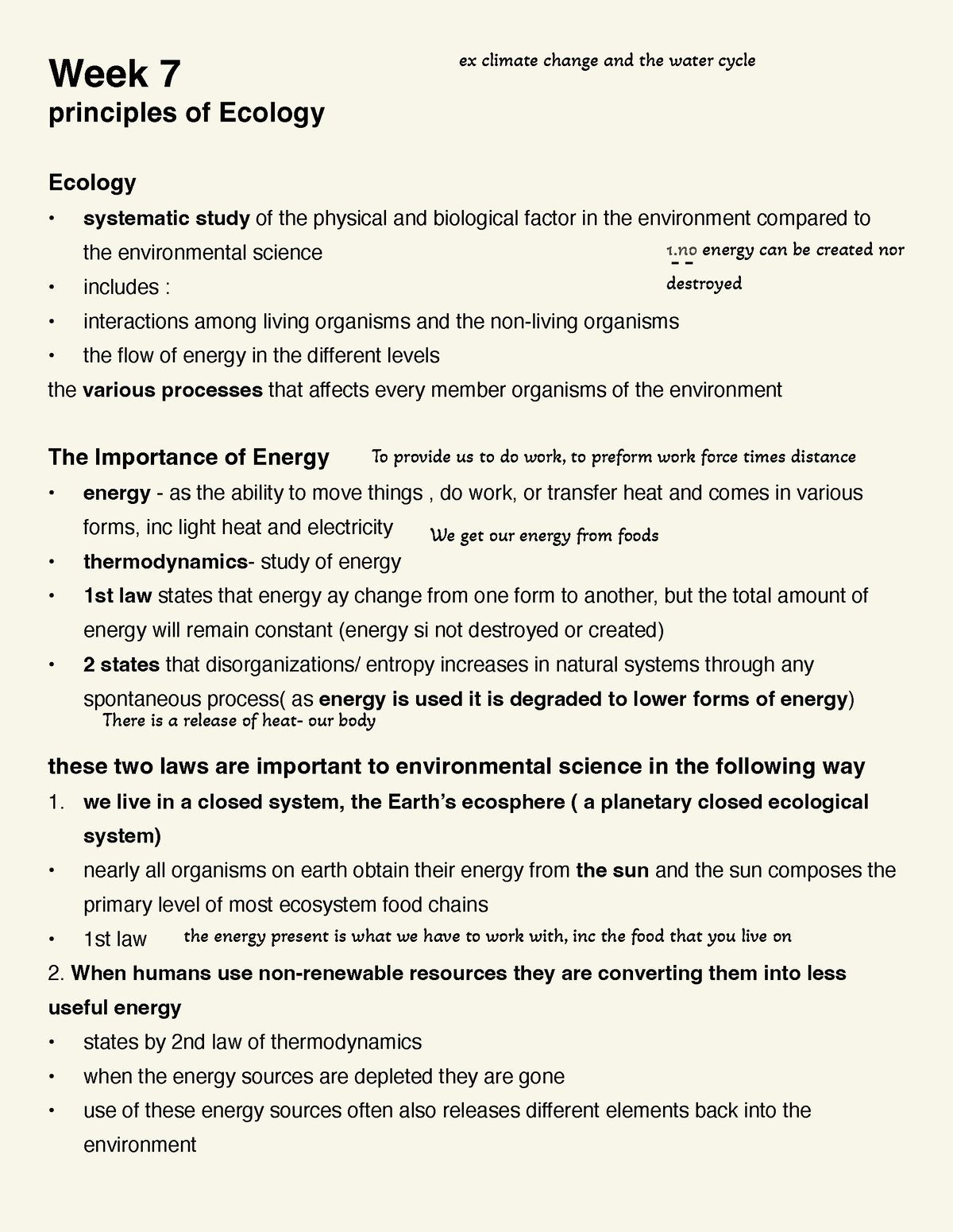 Week 7 Principles Of Ecology - Ex Climate Change And The Water Cycle To 