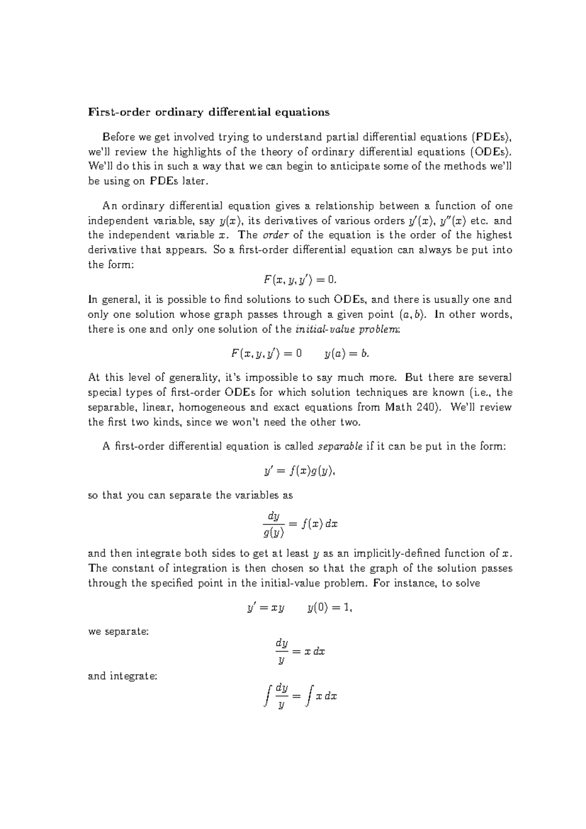 Notes on: First-order ordinary differential equations - First-order ...