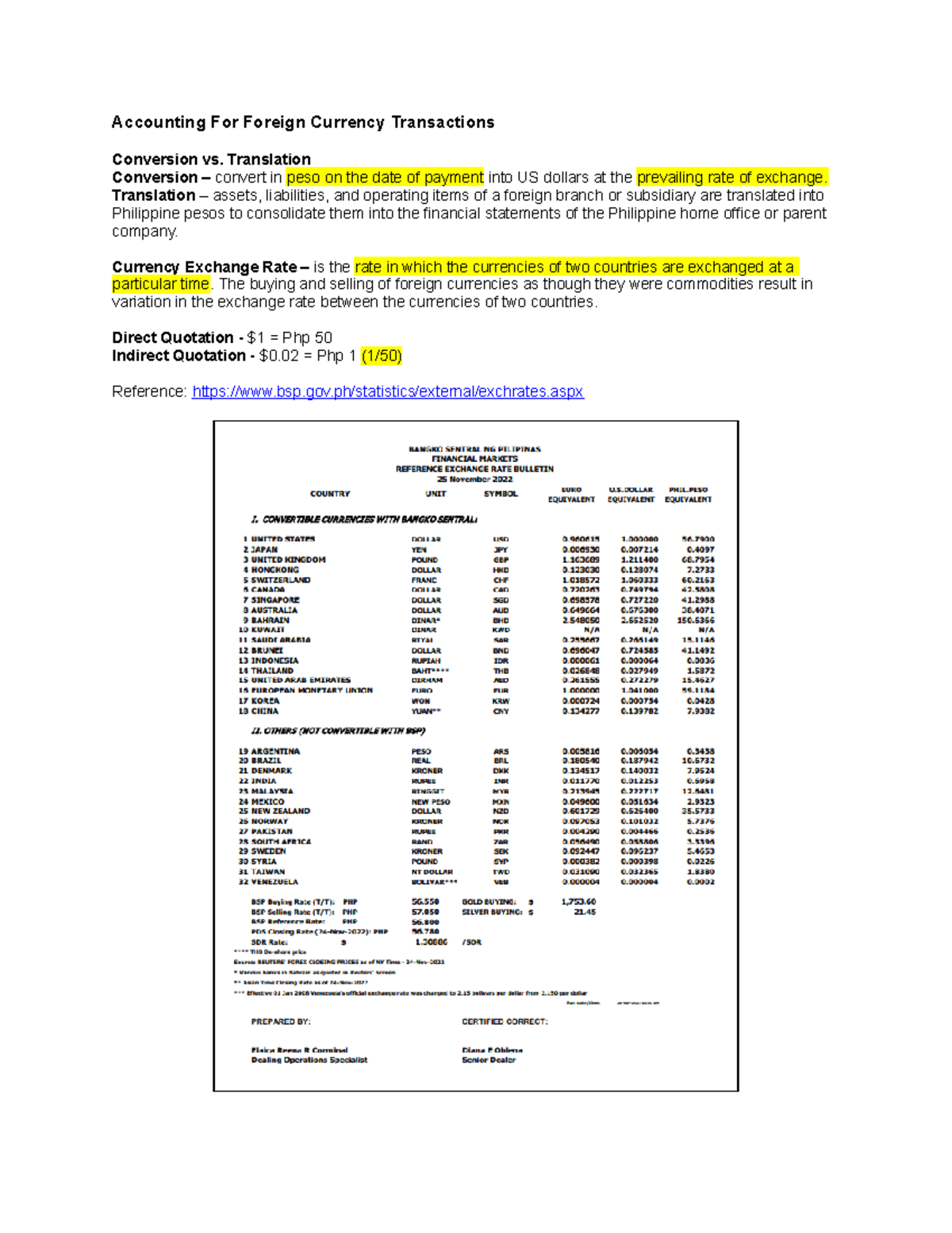 Lesson 8 Accounting for Foreign Currency Transaction and Translation