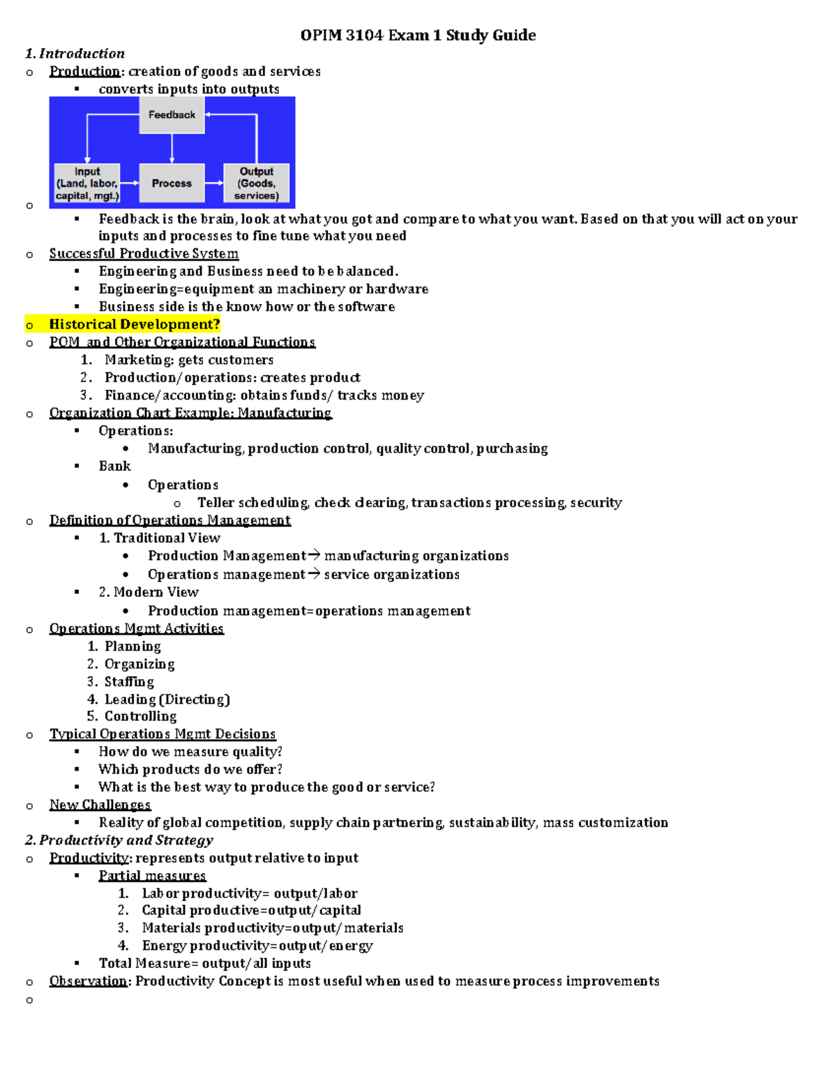 Lecture Notes, All Lectures - All Exam Material - OPIM 3104 Exam 1 ...