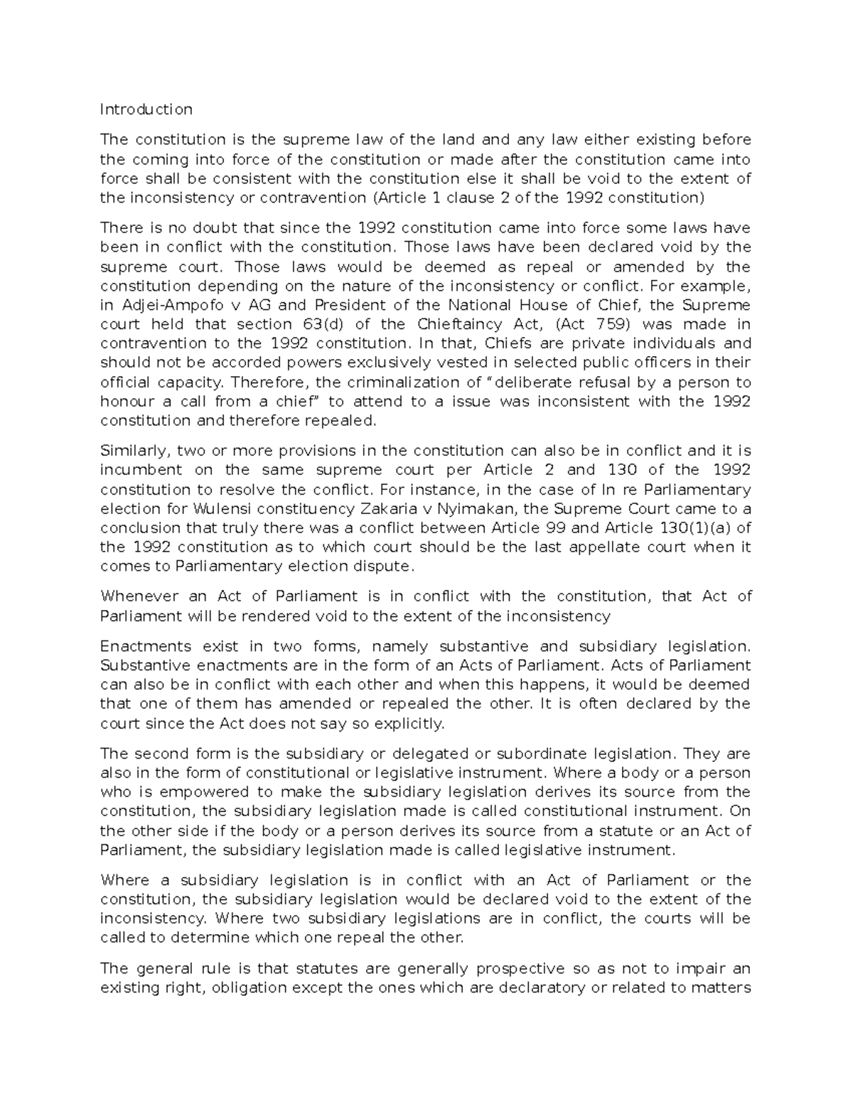 Repeals and retroactive legislation Introduction The constitution is