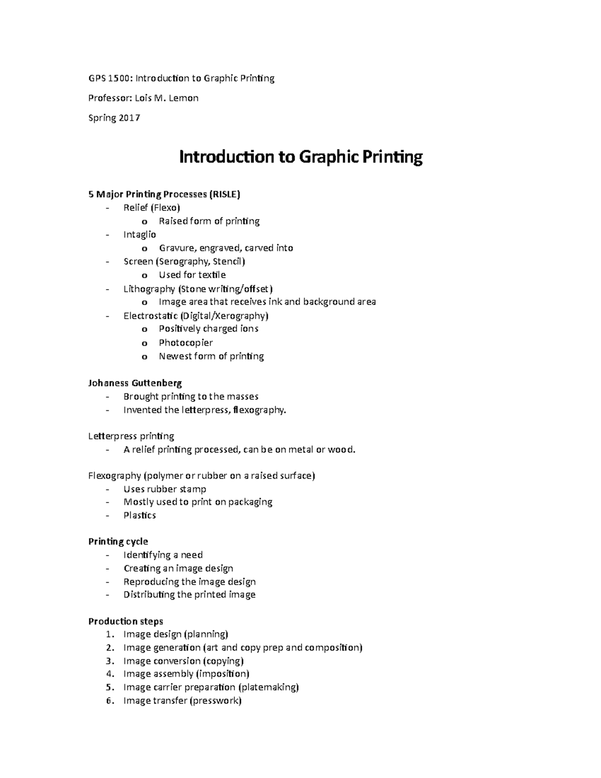 GPS 1500 - Introduction to Graphic Printing - Lemon Spring 2017 ...