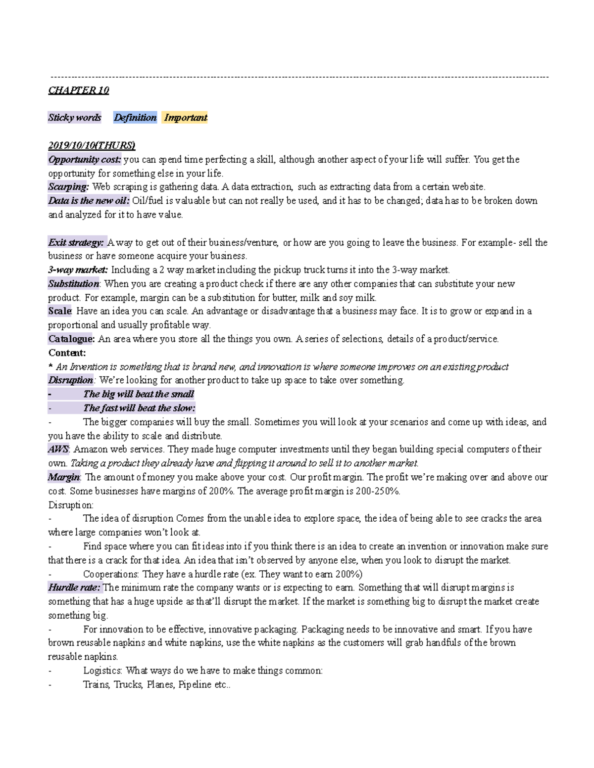 BBI101-Notes Chapter 10-15 - CHAPTER 10 Sticky words Definition ...