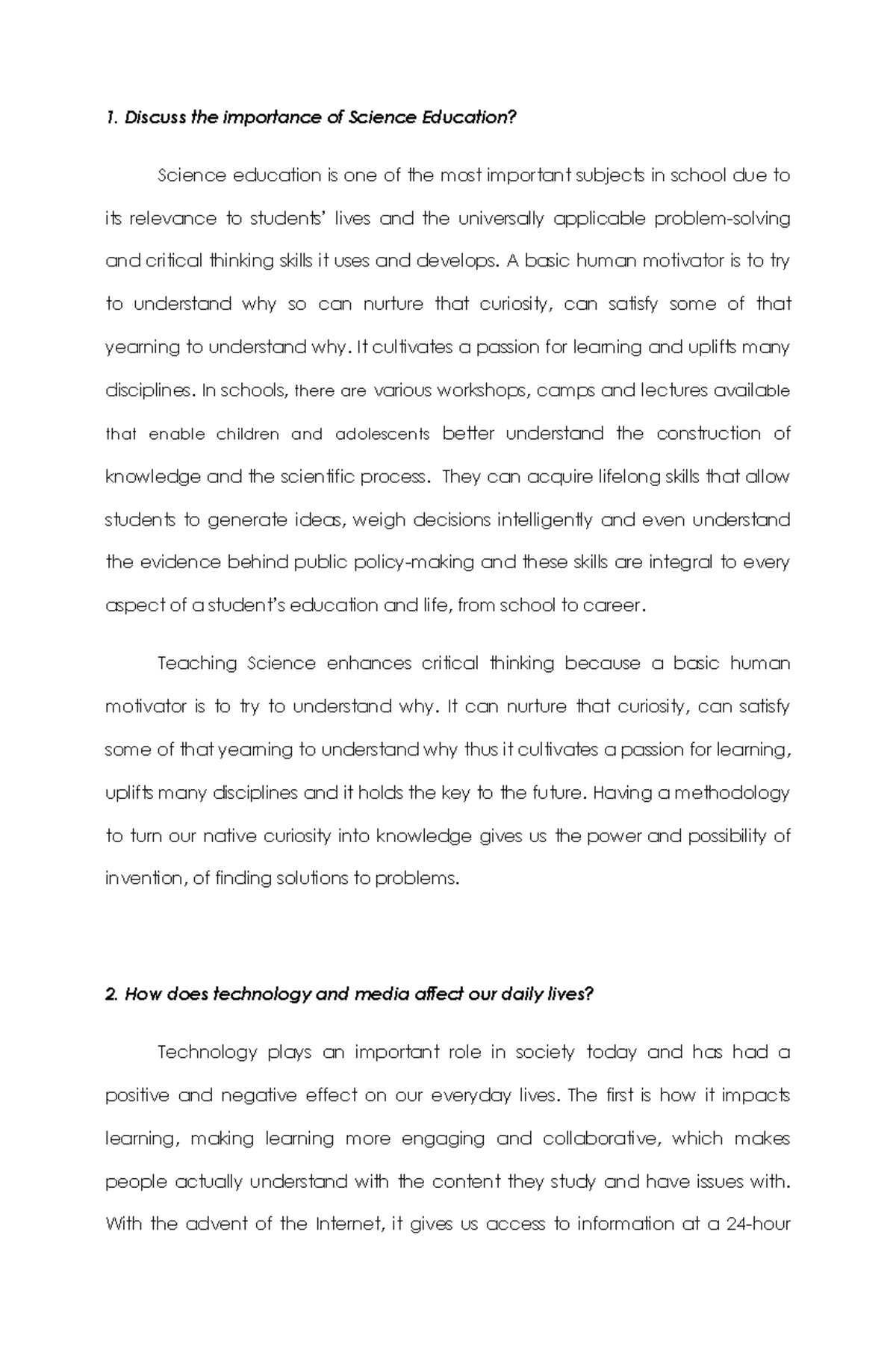 Importance Of Science Technology And Society Essay Brainly