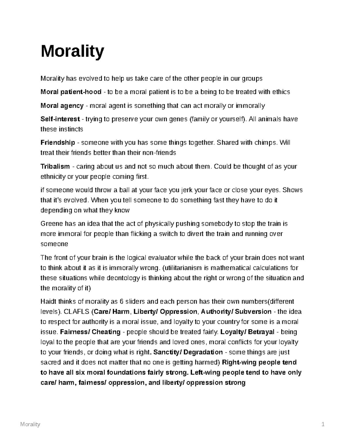 Morality - CGSC 1001 - Morality 1 Morality Morality Has Evolved To Help ...