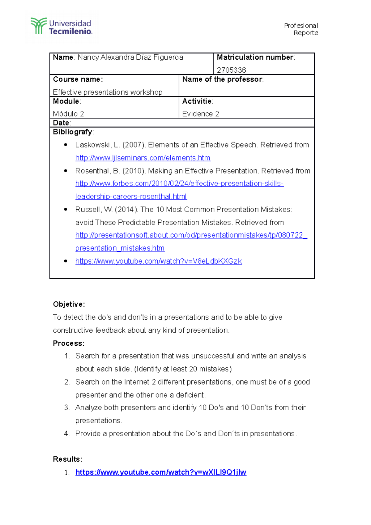 Evidence 2 Effective presentations - Profesional Reporte Name: Nancy ...