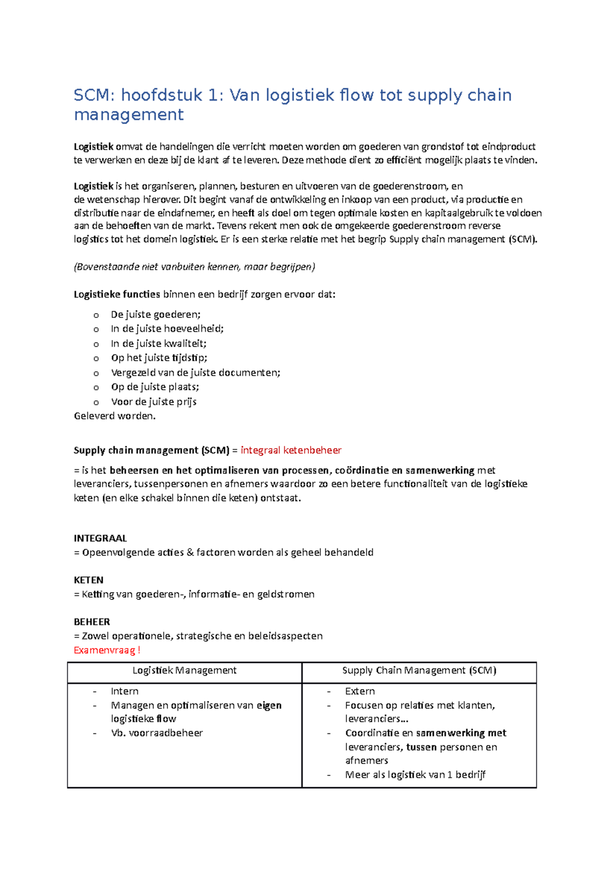 Samenvatting SCM Hoofdstuk 1 - SCM: Hoofdstuk 1: Van Logistiek Flow Tot ...