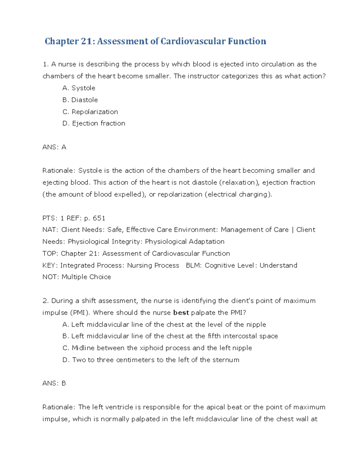 TG Chapter 21 - Chapter 21: Assessment Of Cardiovascular Function A ...