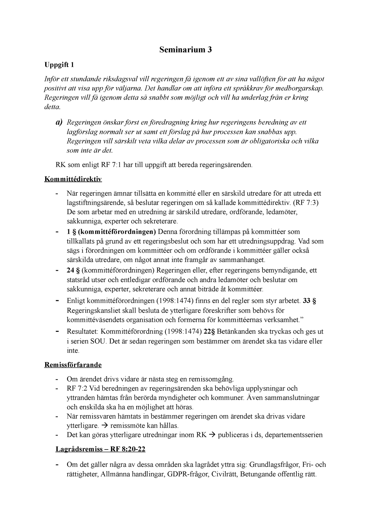 Terminskurs 1 Grundläggande Juridisk Metod Statsrätt Och Konstitutionell Eu Rätt Seminarium 3 4938