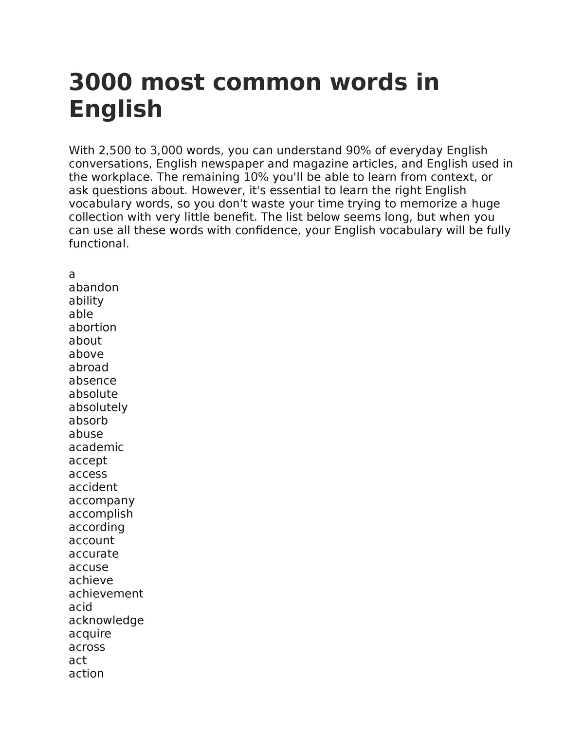 3000 Most Common Words In English The Remaining 10 You ll Be Able To 