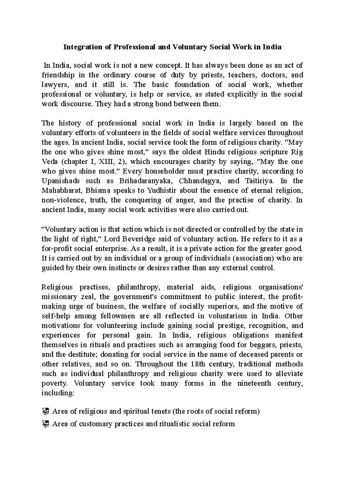 Integration of Professional and Voluntary Social Work in India It has