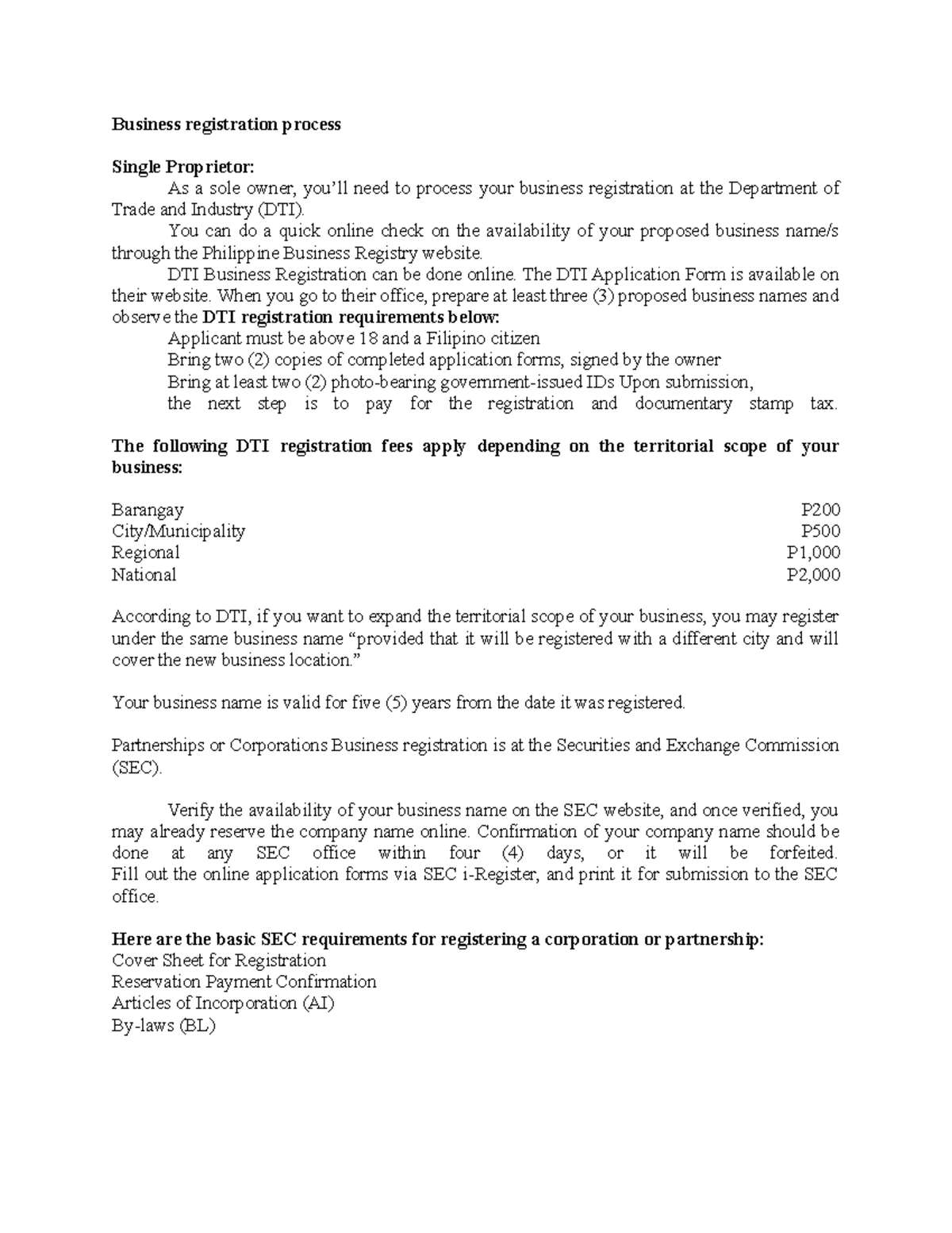 Business registration process - Business registration process Single ...