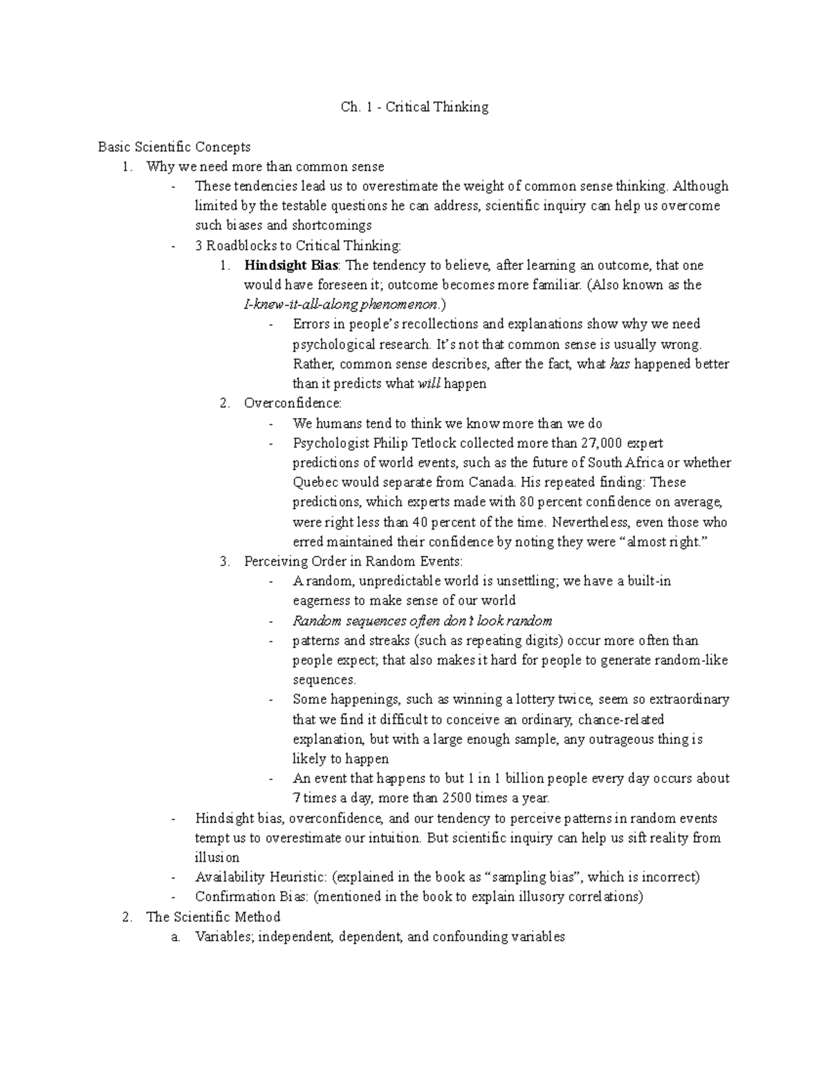 Ch. 1 - Critical Thinking - Ch. 1 - Critical Thinking Basic Scientific ...