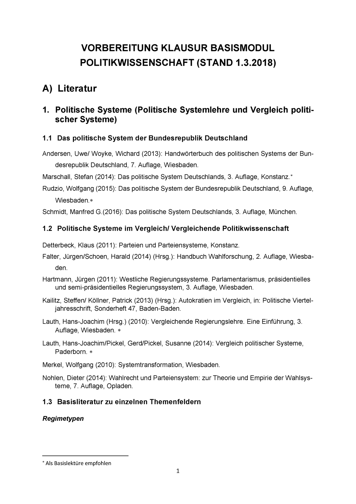 Vorbereitung Klausur Basismodul Politikwissenschaft Ude - 