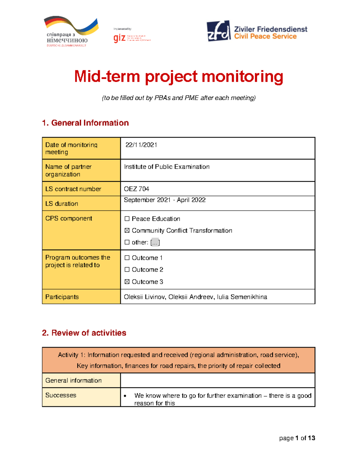 20220222 Mid-term project monitoring IPE OEZ 704 - Mid-term project ...
