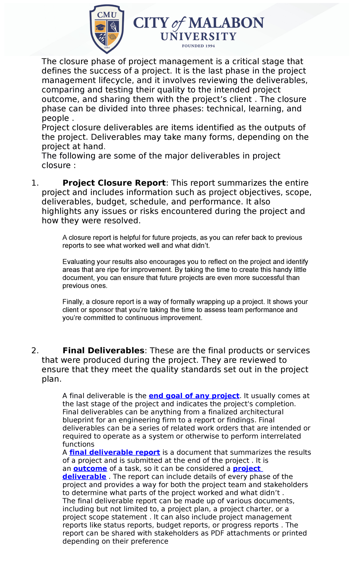 Project management - It is the last phase in the project management ...