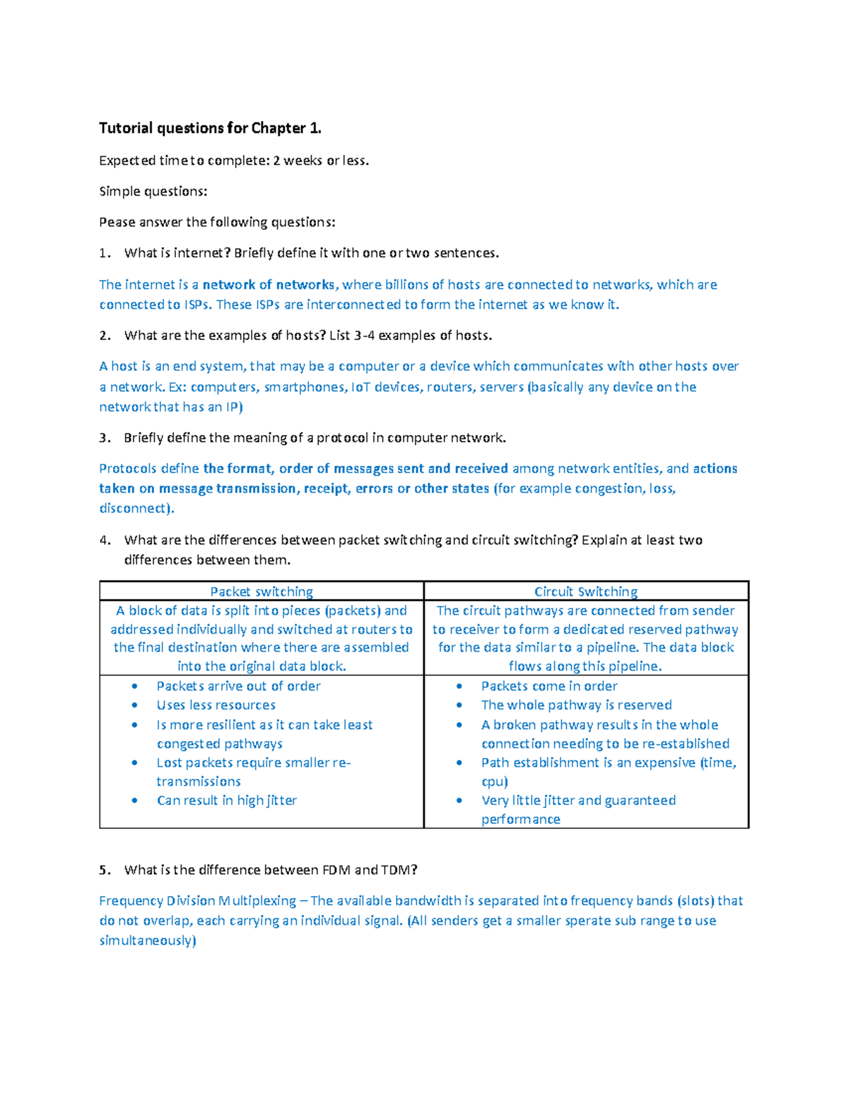Tutorial 01 Questions and Solutions - Tutorial questions for Chapter 1 ...