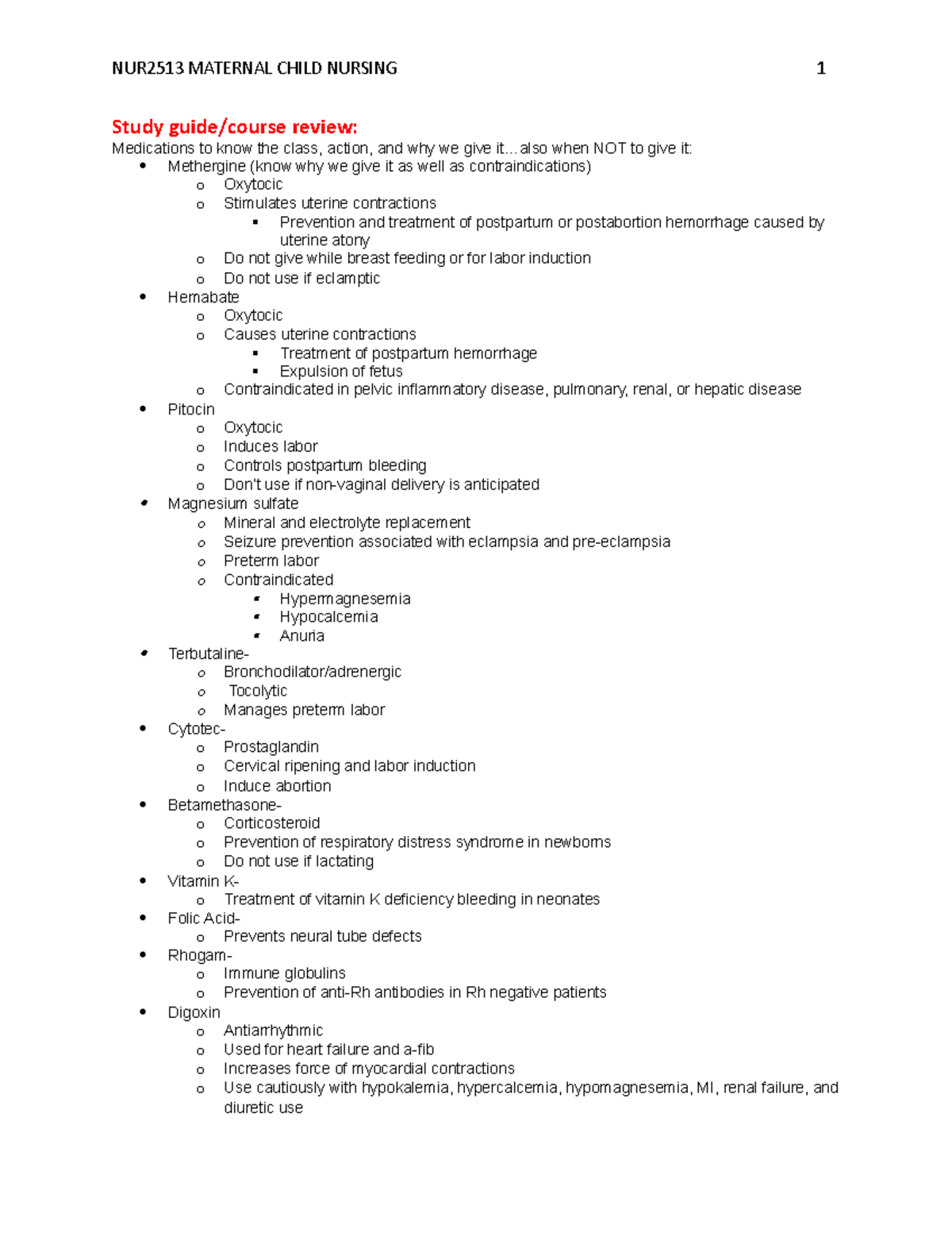 Exam Final Study Guide - NUR2513 MATERNAL CHILD NURSING 1 Study review ...