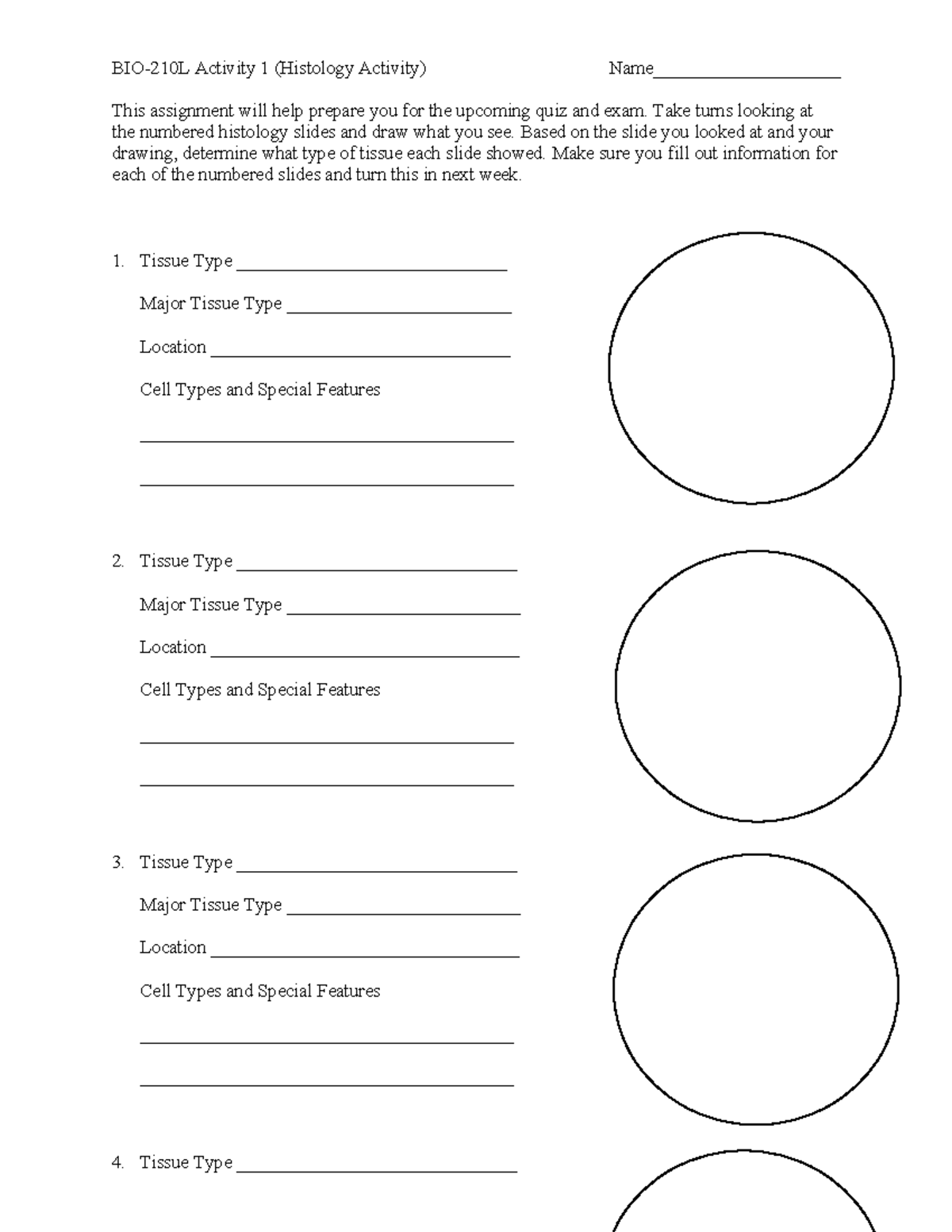 Bio-210l Activity 1 (histology Activity) - Take Turns Looking At The 