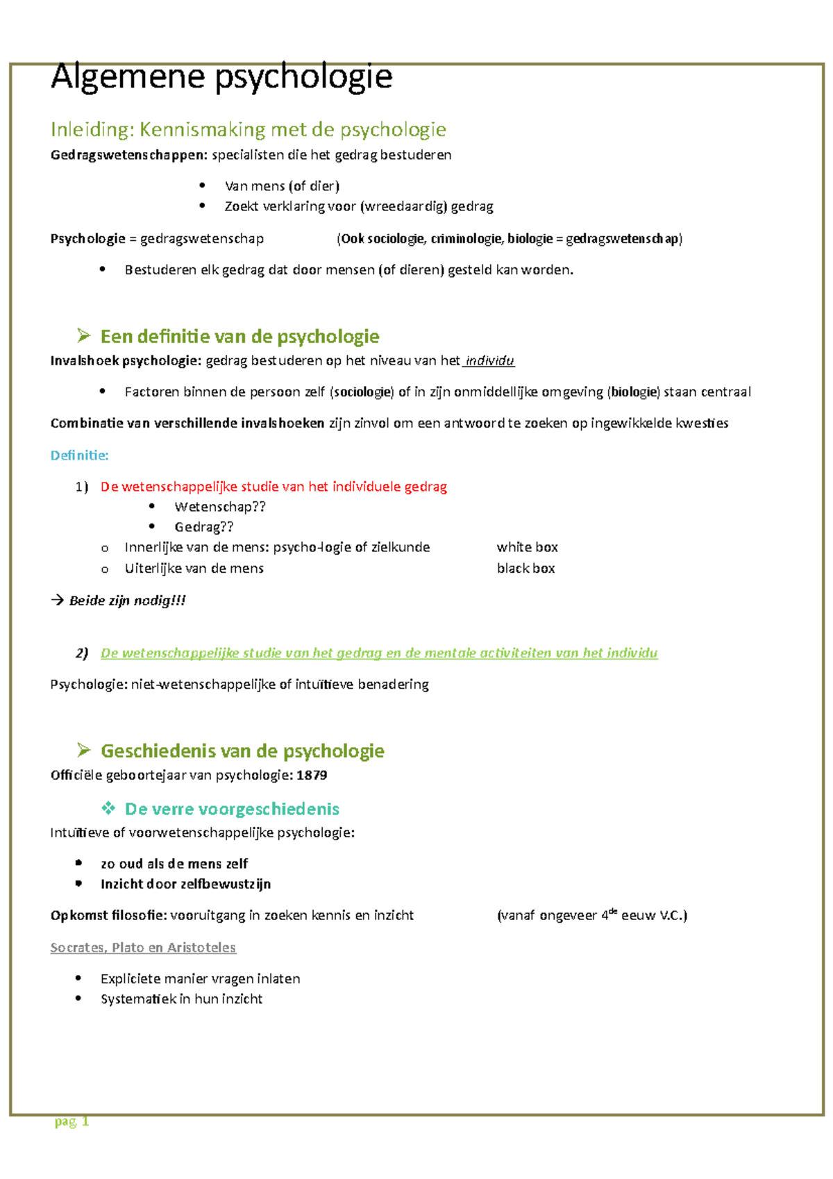 Algemene Psychologie - Hoofdstuk 1, 3 En 7 - Algemene Psychologie ...