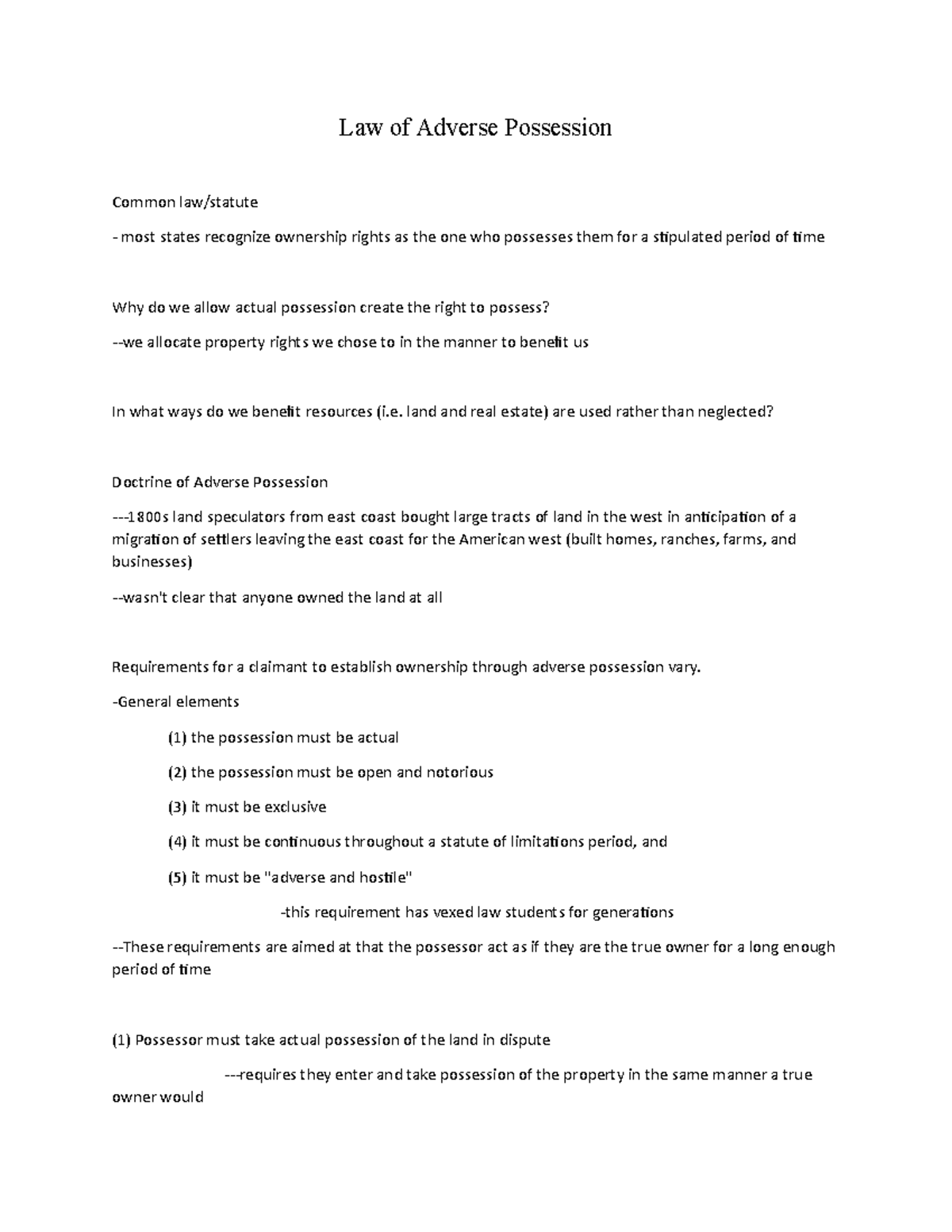 Lawofadversepossession Law of Adverse Possession Common law/statute