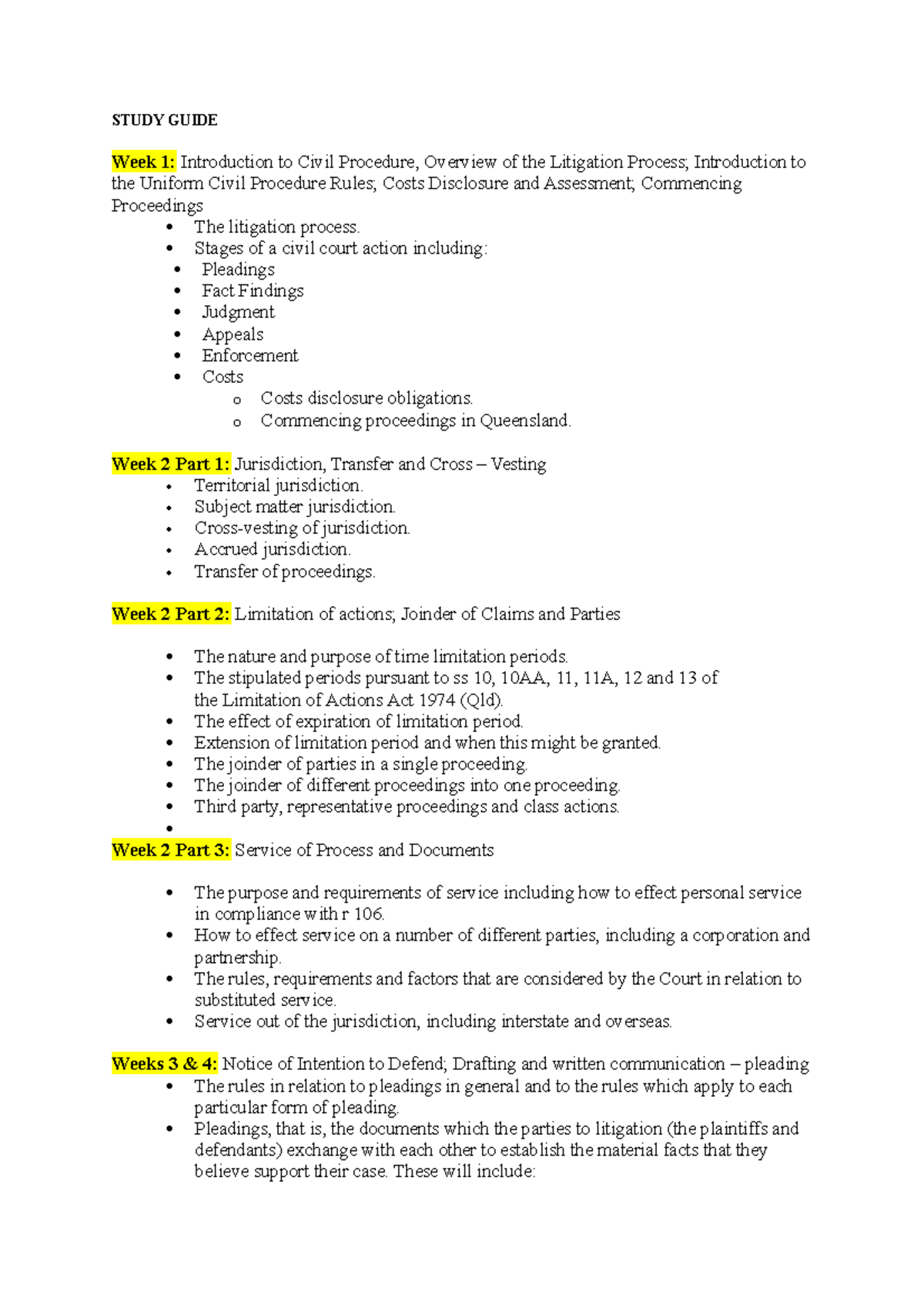 Civil guide - summary of unit - STUDY GUIDE Week 1: Introduction to ...