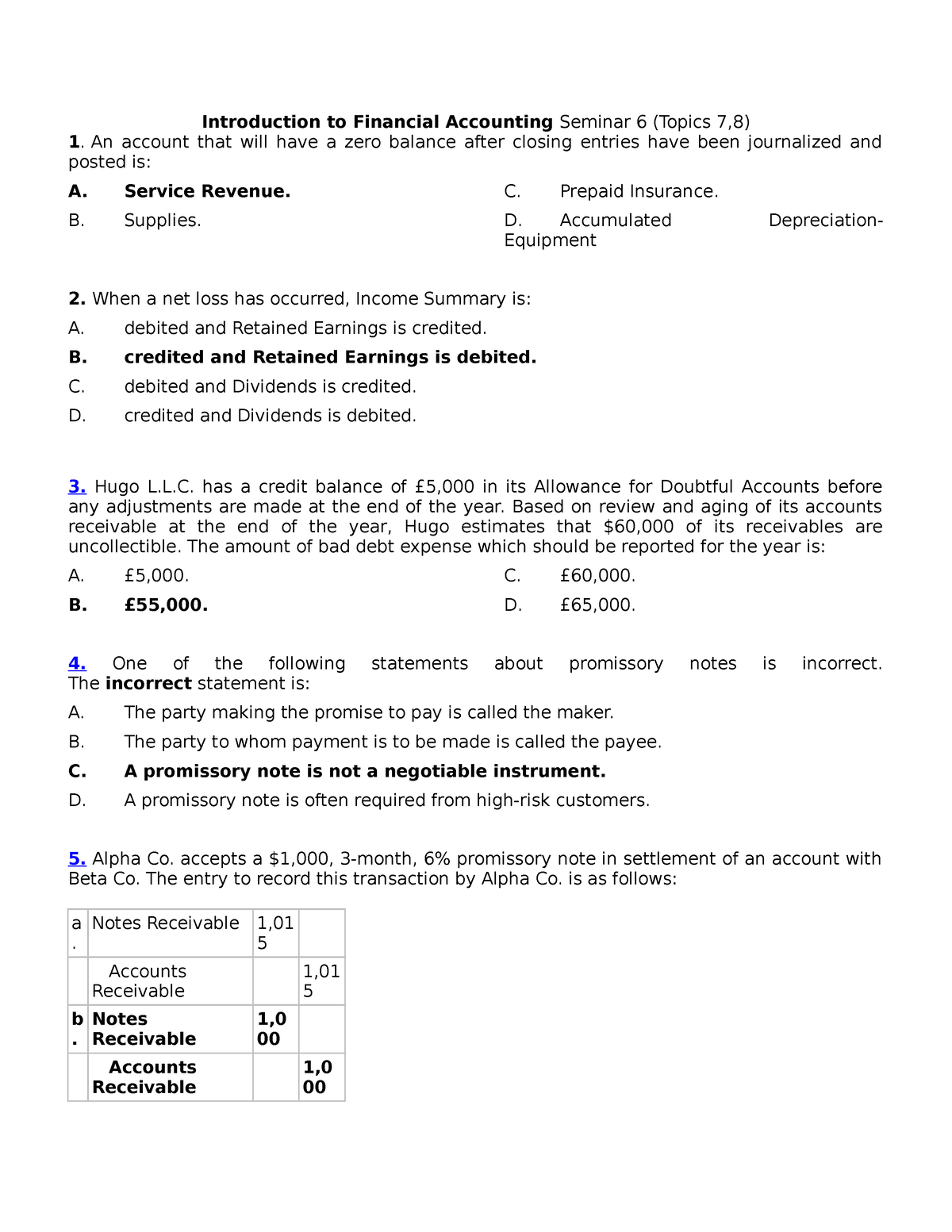 Group Assignment Seminar 6 Introduction to Financial Accounting