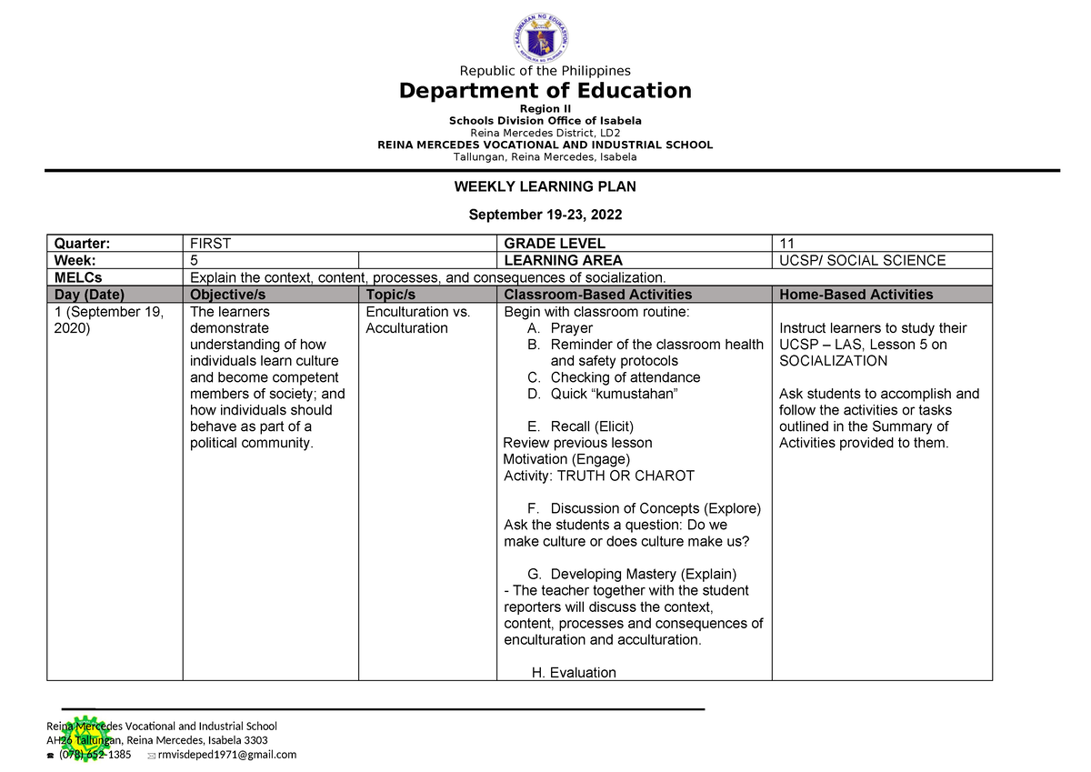 WLP Q1W5 UCSP - lesson plan - Department of Education Region II Schools ...