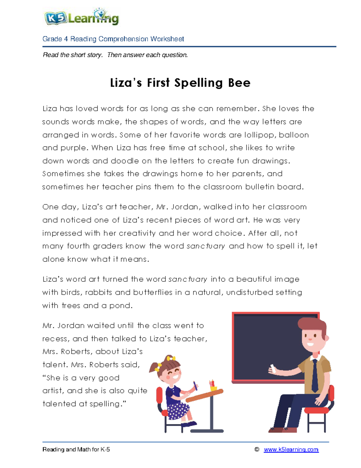 4th grade 4 reading spellling bee - Read the short story. Then answer ...