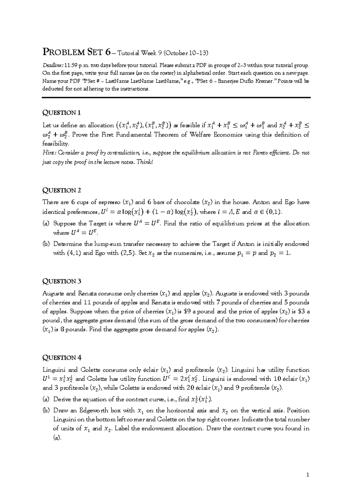 Problem Set 6 - Sem 1 Ps6 - 1 PROBLEM SET 6 — Tutorial Week 9 (October ...