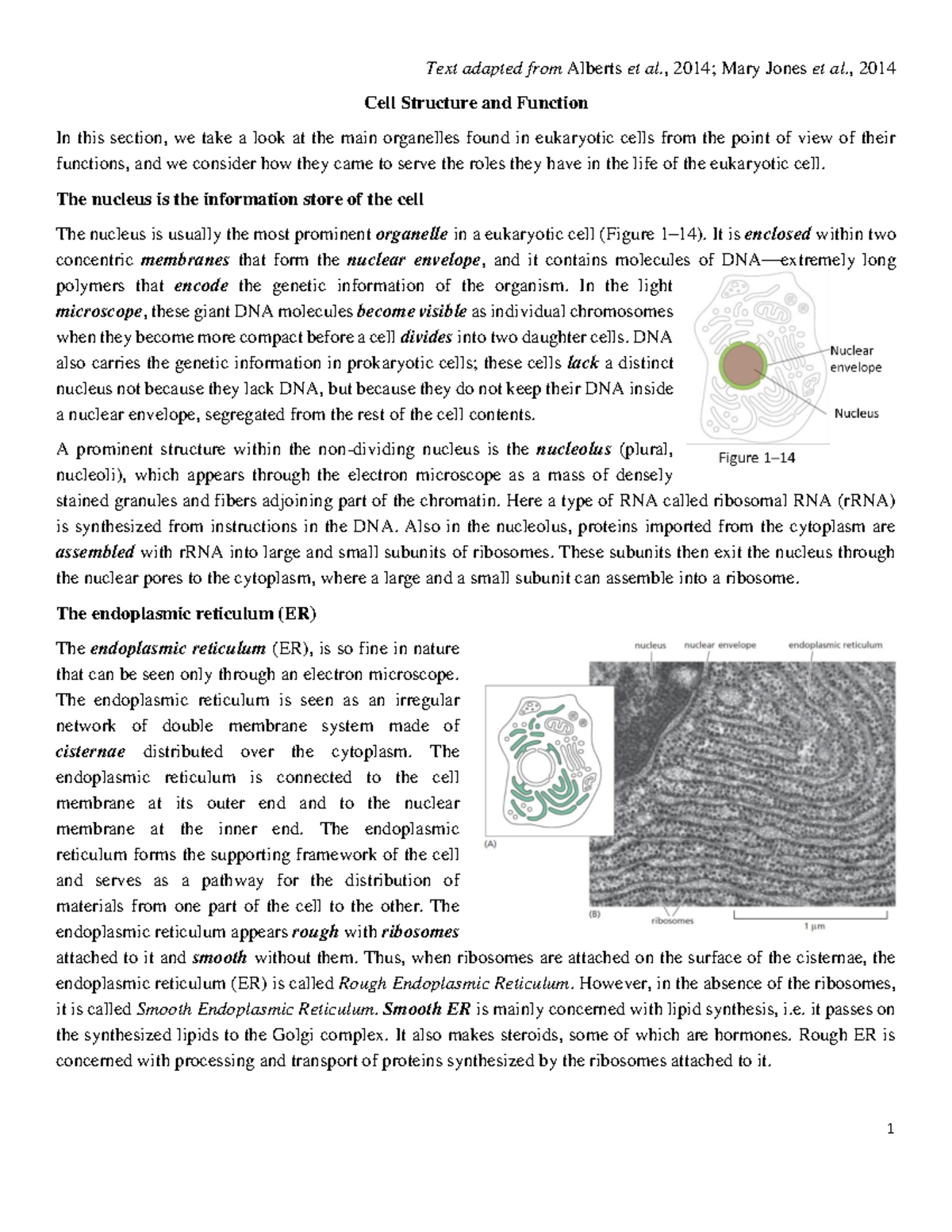 Week 7. Reading materials Cell structure and function - Text adapted ...