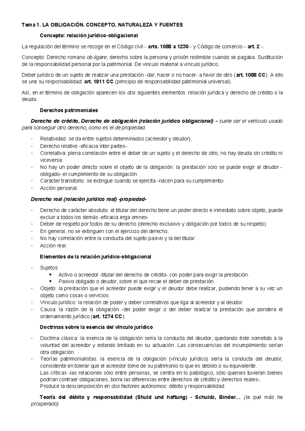 Tema 1 - Apunte tema 1 - Tema 1. LA OBLIGACIÓN. CONCEPTO, NATURALEZA Y ...