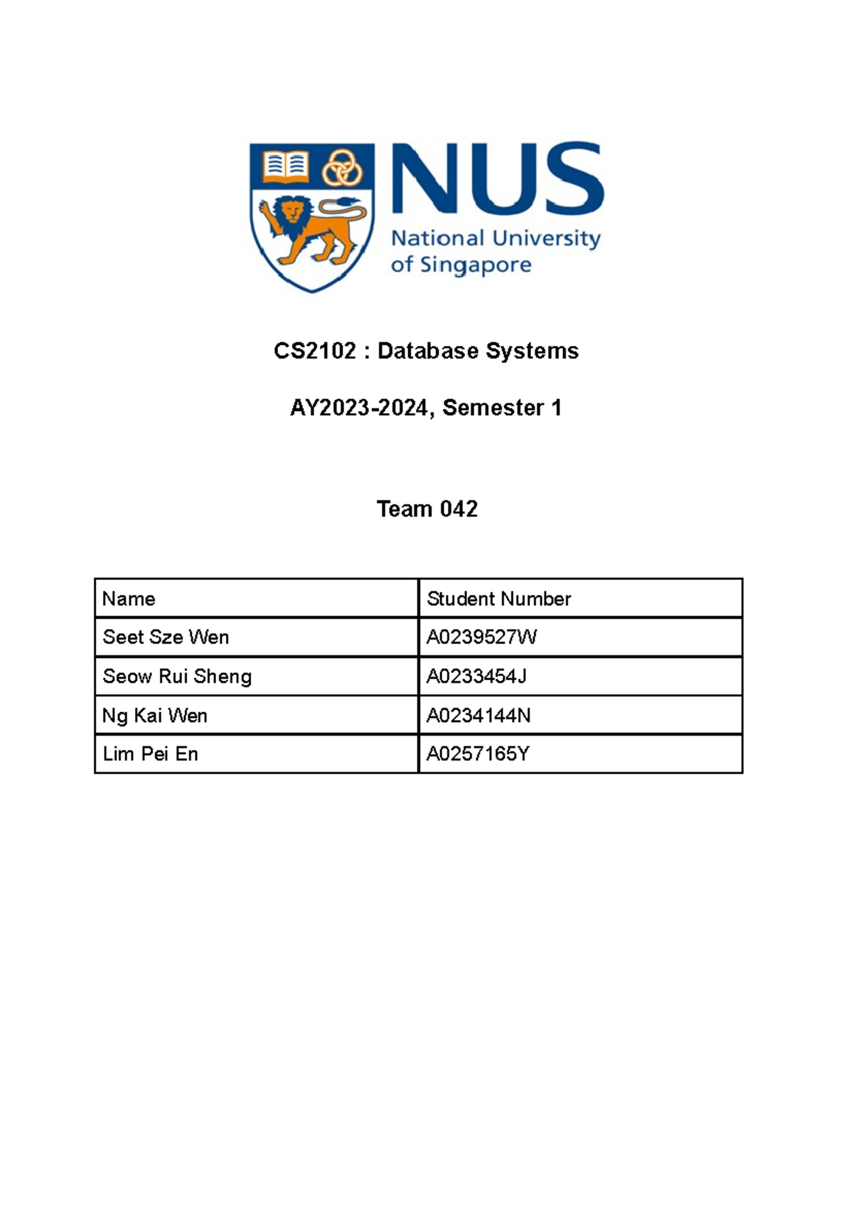 CS2102 Project Part II - CS2102 : Database Systems AY2023-2024 ...