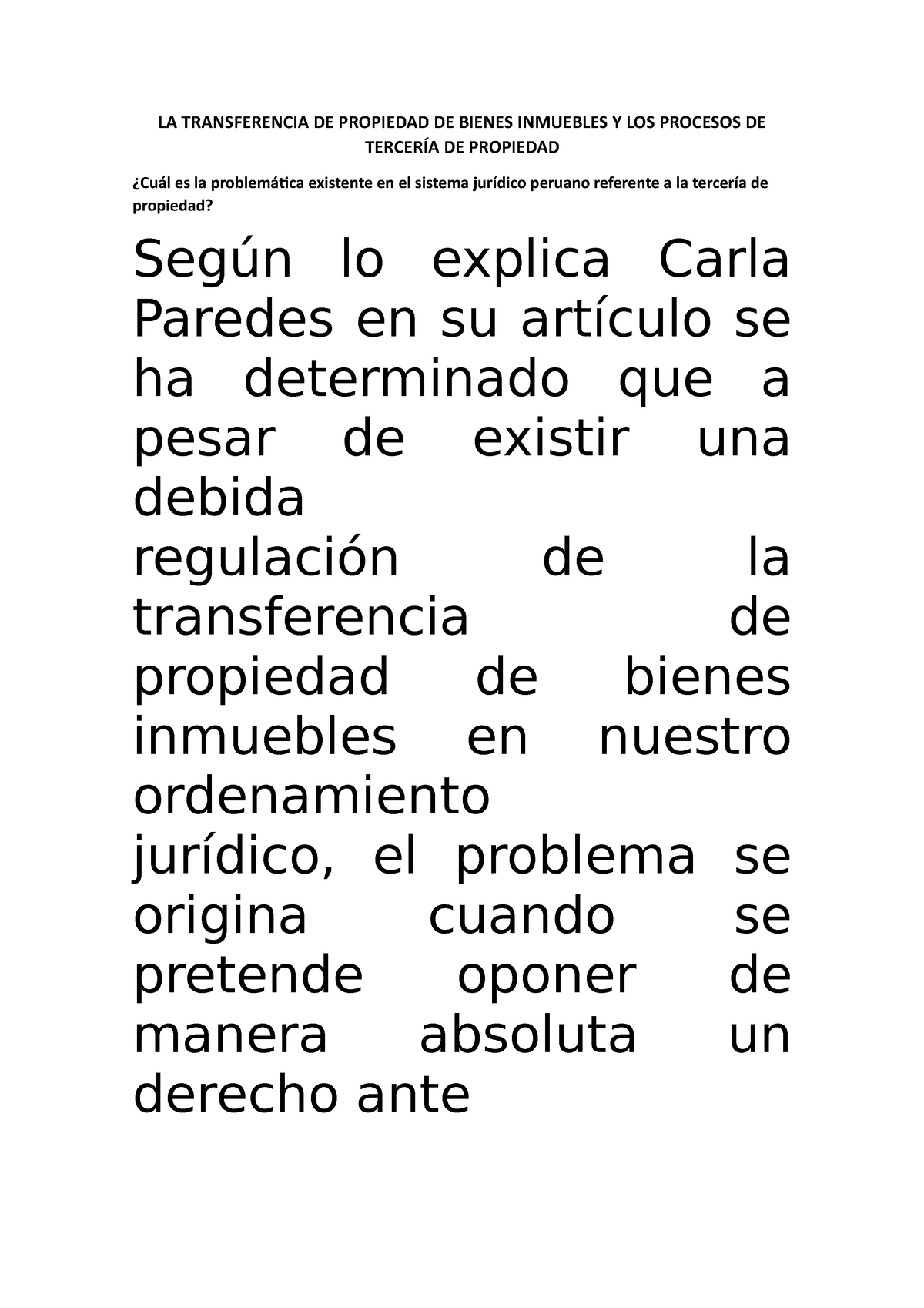 La Transferencia De Propiedad De Bienes Inmuebles Y Los Procesos De Tercería De Propiedad La 5109