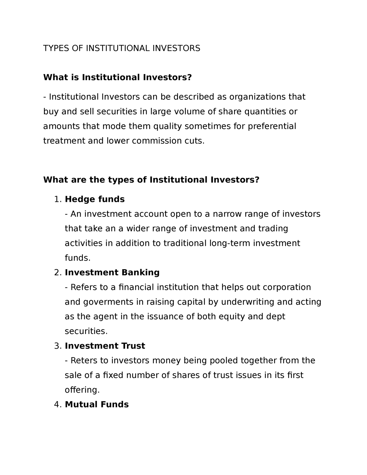 Institutional Investor Examples