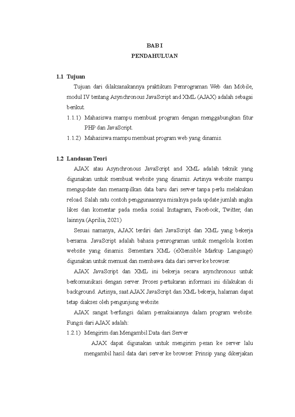 Asynchronous Javascript And Xml (Ajax) - BAB I PENDAHULUAN 1 Tujuan ...