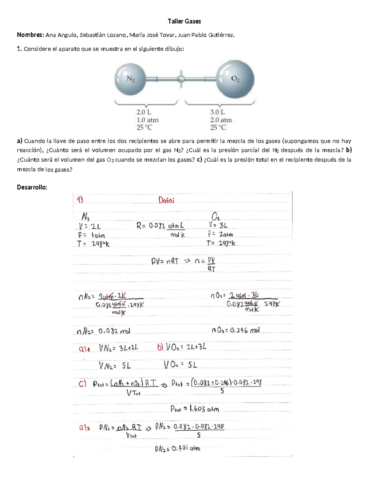 Taller Gases - Ejercicios Resueltos - Taller Gases Nombres: Ana Angulo ...