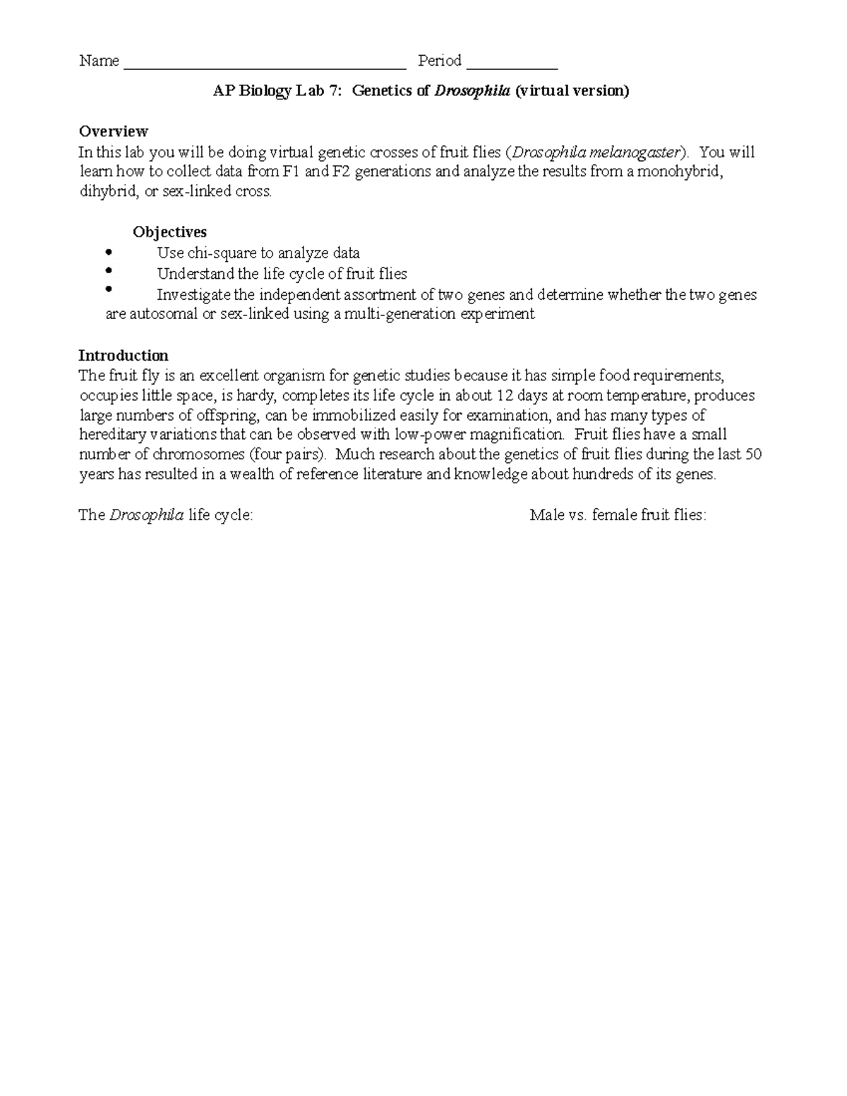 Laboratorio Fruit fly Lab my version 1 AP Biology Lab 7 of