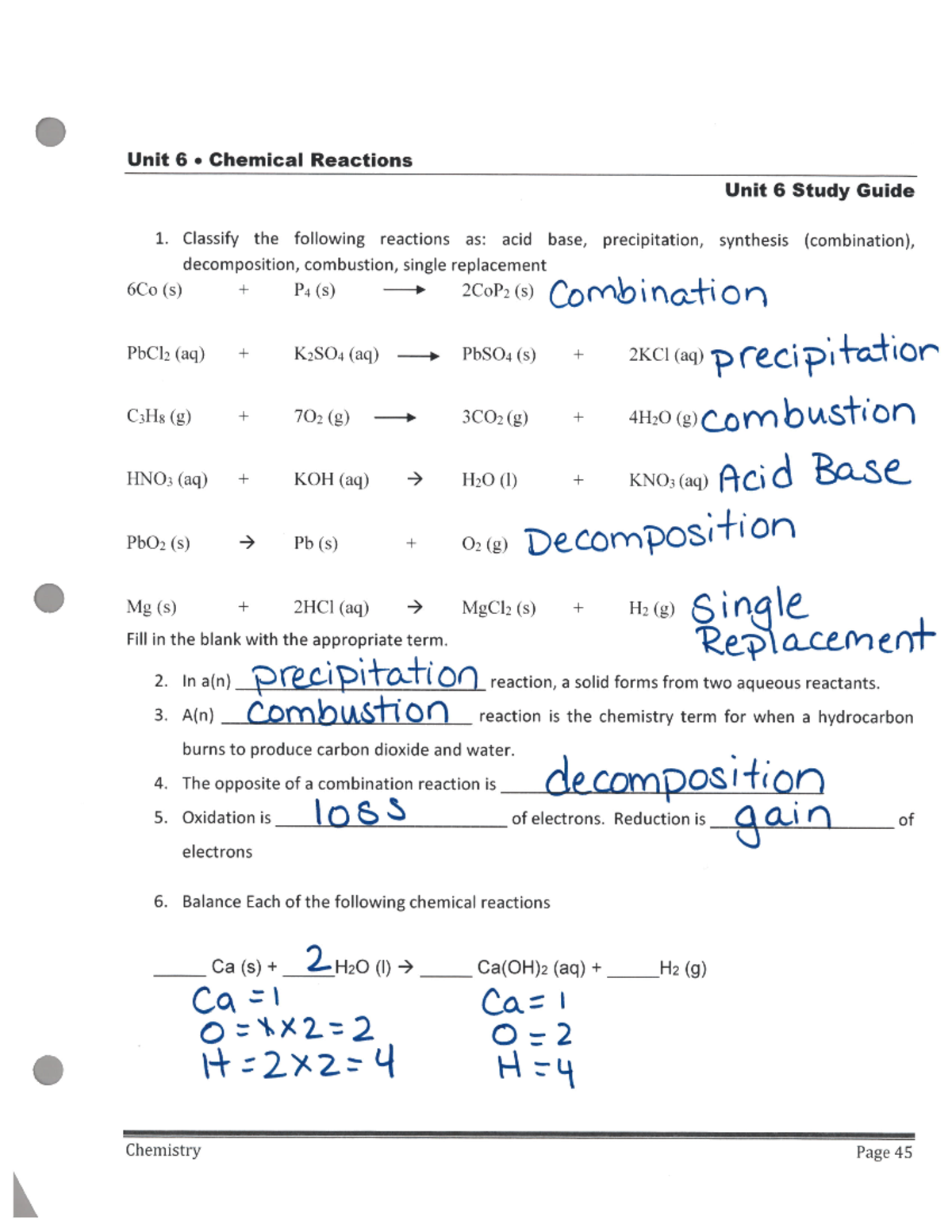 Unit+6+Study+Guide+Answer+Key+2022 - Unit 6 Chemical Reactions Unit 6 ...