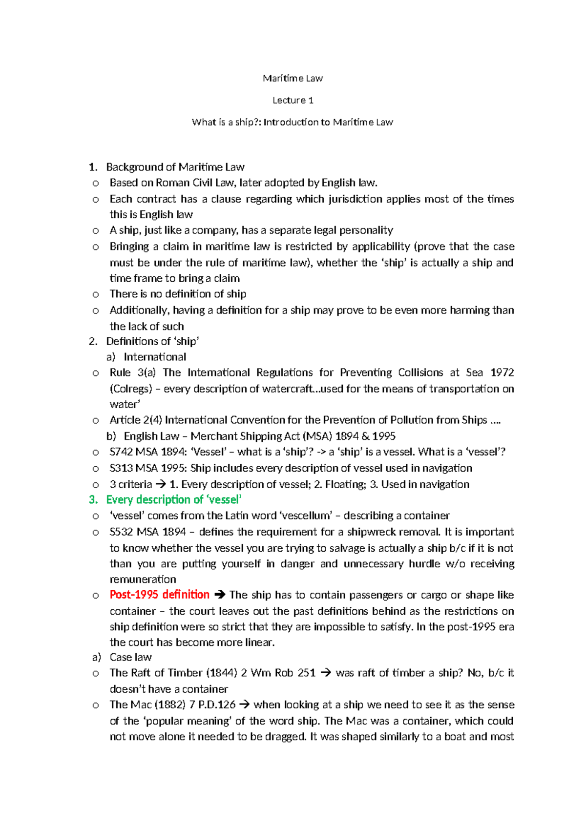 Maritime Law Lecture 1 Maritime Law Lecture 1 What is a ship