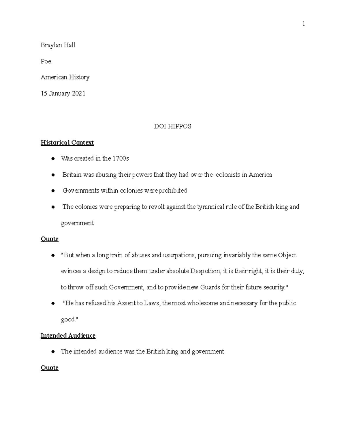 Report - poe - 1 Braylan Hall Poe American History 15 January 2021 DOI ...