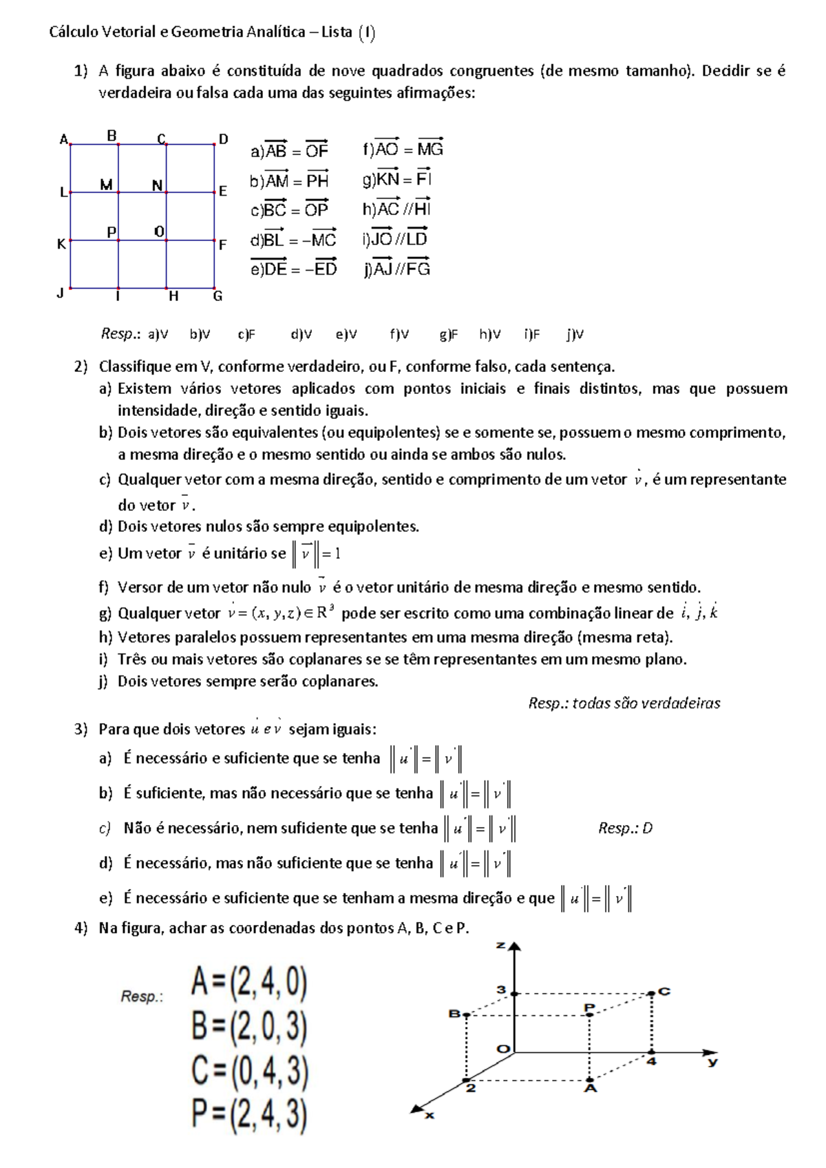 L 1 Calculo Vetorial E Geometria Analitica Cálculo Vetorial E